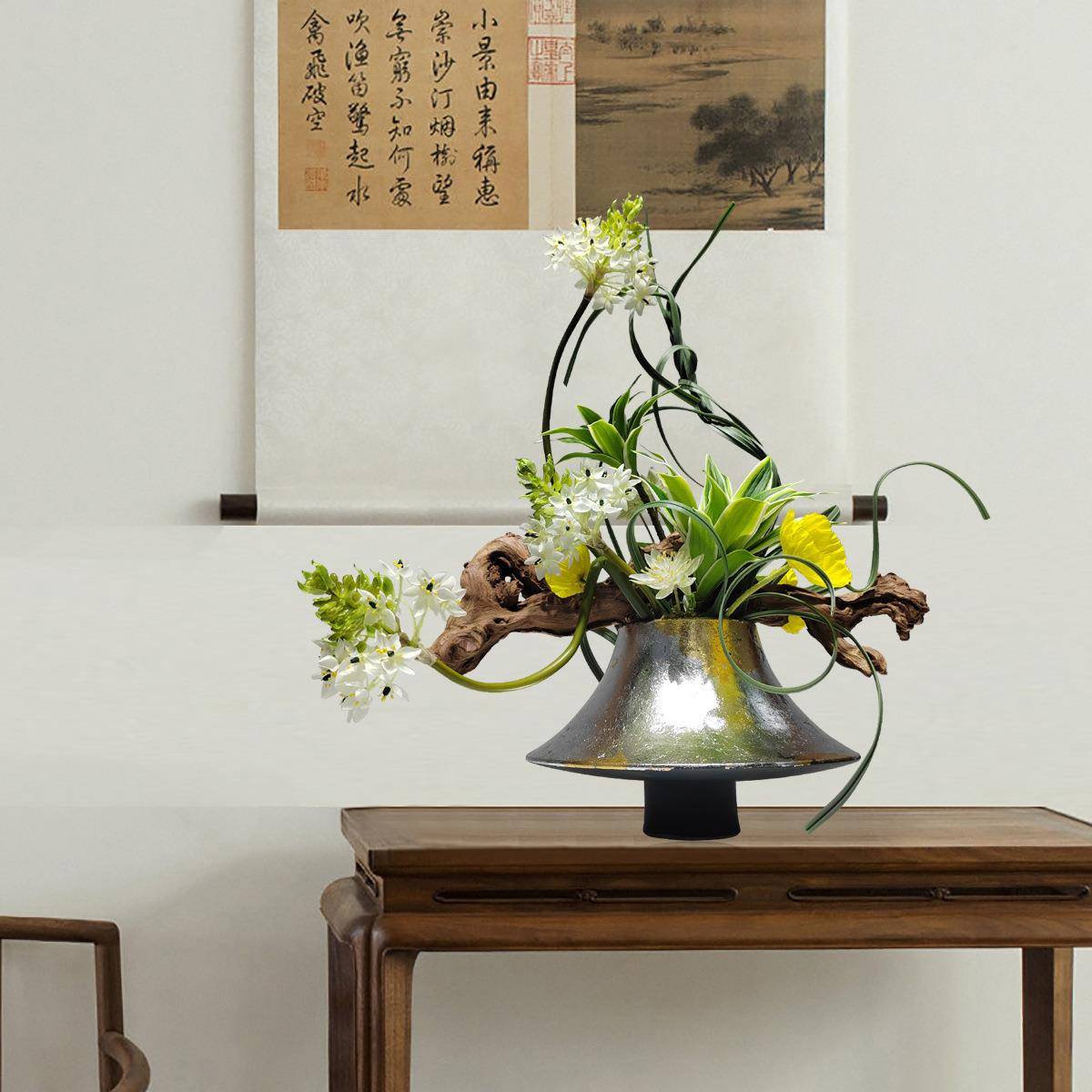 新中式日式餐茶桌摆花样板房室角店几假花新中式摆摆设饭仿家具真