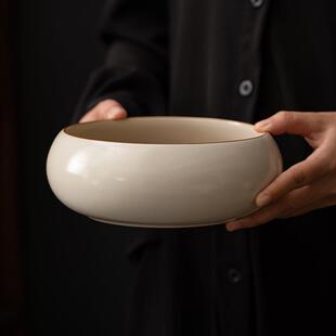 汝窑米黄圆融茶洗大容量茶具废水缸收纳大碗茶盆茶杯盆家用茶渣缸