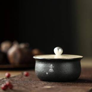 晴先生青年陶艺家陶艺作品粗陶雕塑泥味简黑喜乐盖碗窑泡茶碗二才