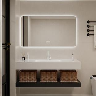 设计师双层意式极简岩板热弯一体盆浴室柜组合洗手洗脸洗漱台