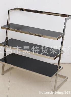 TZ-048新款T字形服装店不锈钢展示台黑色烤漆单面阶梯型展示台