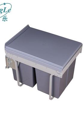 直销抽拉式铁架分类垃圾桶绿色环保40L柜铁架垃圾桶