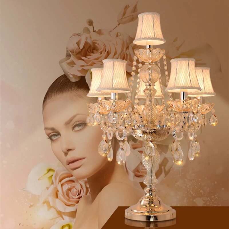 美式书房灯简约现代金色轻奢客厅卧室床头台灯调光欧式水晶酒店灯