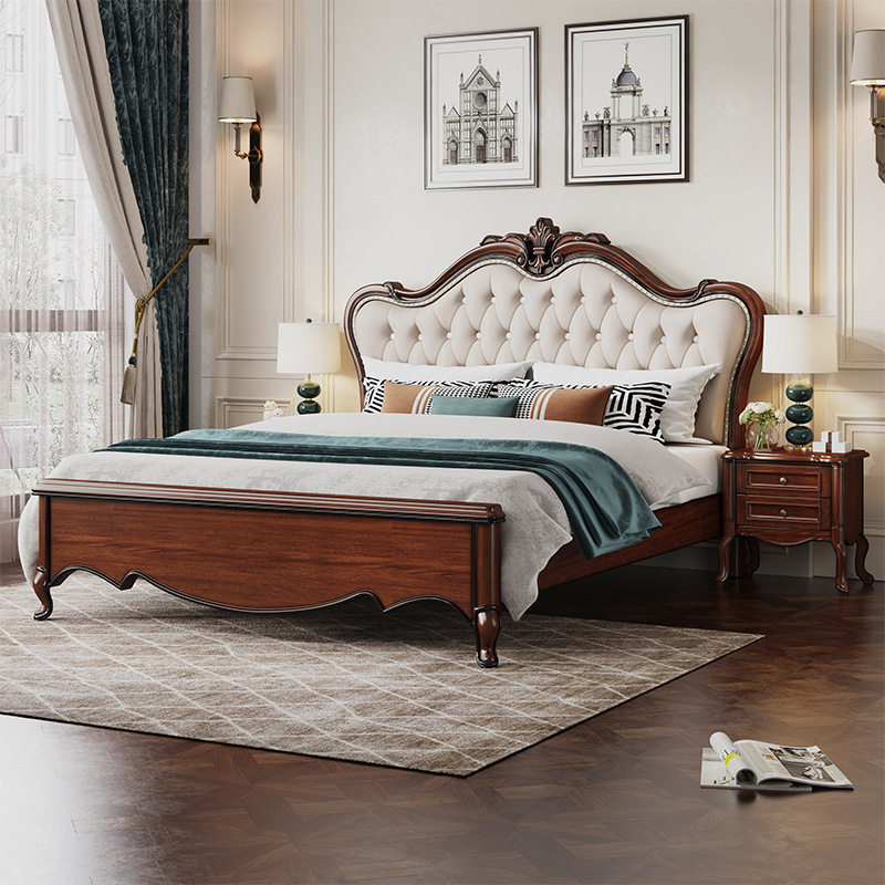 美式复古乡村实木床1.8m双人床欧式软包现代简约主卧仿古大床婚床