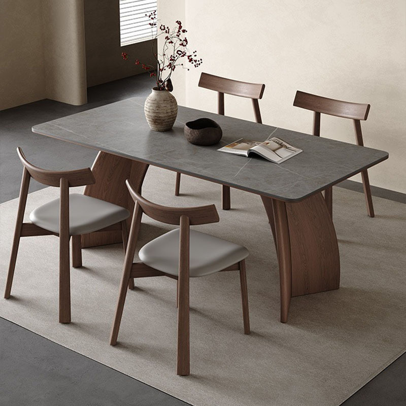实木岩板餐桌现代简约胡桃色饭桌家用意式极简白蜡木长方形吃饭桌