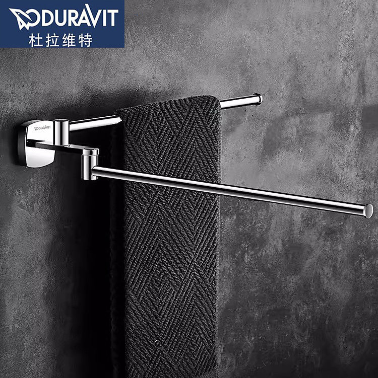 杜拉维特卫生间毛巾架304不锈钢可旋转活动双杆免打孔毛巾挂杆