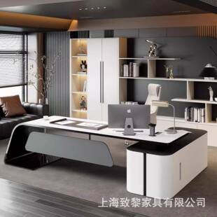 钢琴烤漆老板办公桌简约现代轻奢大班台经理总管总裁桌设计师桌椅