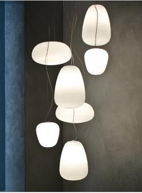 全铜白色蚕蛹水纹挑高loft餐厅吧台公寓中空挑高客厅楼梯长吊灯