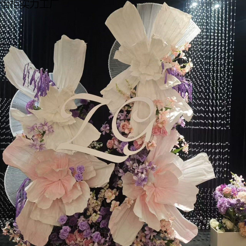 手工纸花婚礼纸艺花橱窗褶皱巨型美陈装饰花艺大型背景美塑花纸花