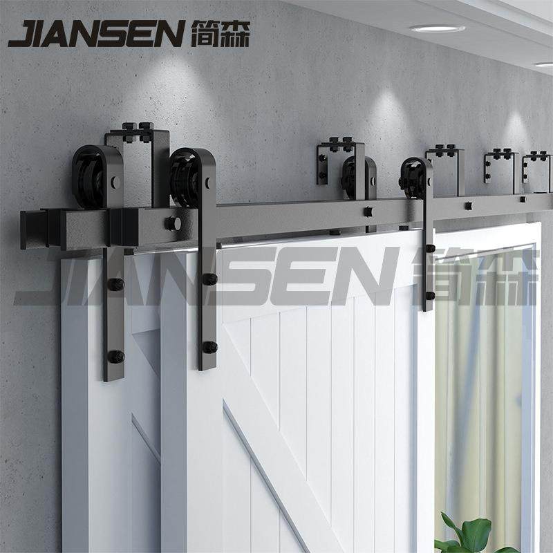 吊轨前后双轨双开谷仓门滑轨隔断移门平行经典双轨bypass双门吊轨