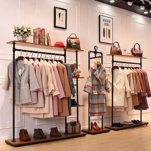 复古服装架侧正挂组合服装店展示架铁艺水管服装架服装货架