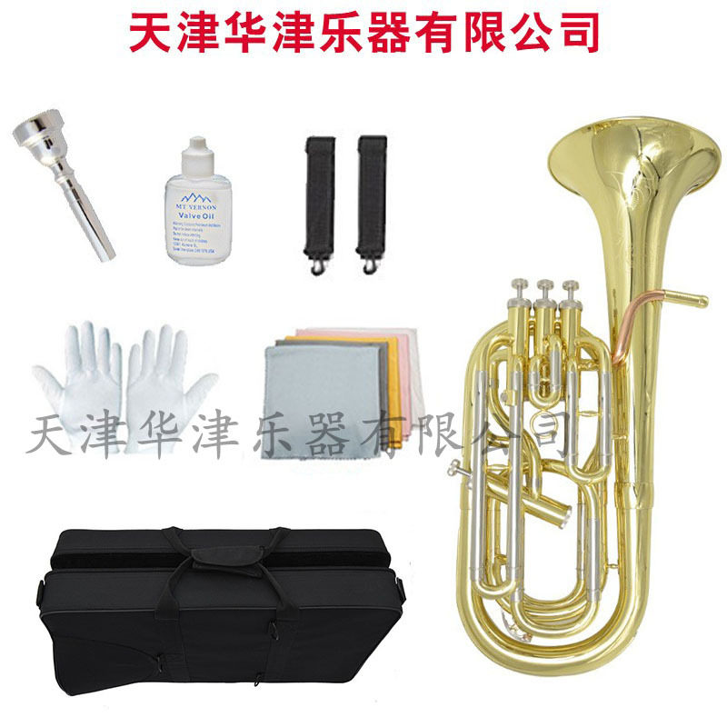 【低音号】华津铜管乐器侧四键立键次低音号电泳金扁四键圆号