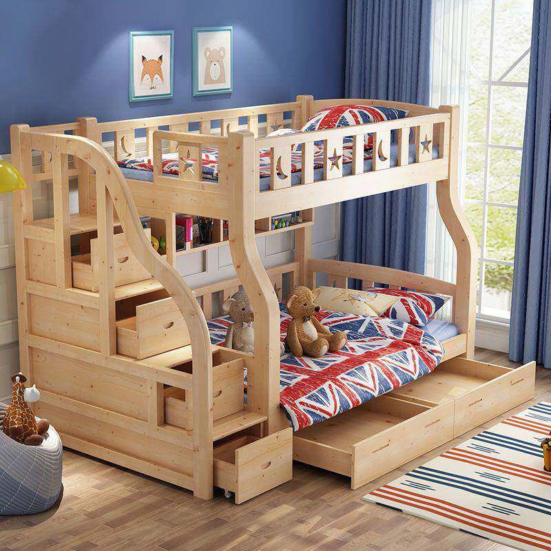双层子母床架高低床带楼梯实木床儿童床成人床字母床梯柜子母床垫