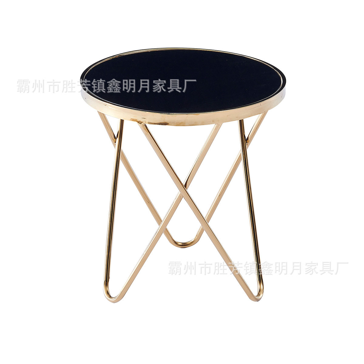 酒店宾馆轻奢小角几家用客厅沙发边几镀金色透明玻璃圆形茶几组合
