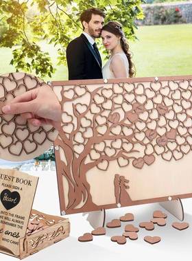 新款GUESTBOOK婚礼宾客签到簿留言板创意爱心纪念木质工艺