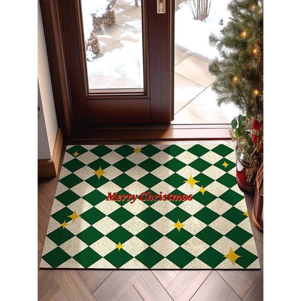 圣诞节入户地垫丝圈耐脏脚垫地毯圣诞装饰氛围感商场场景布置门垫