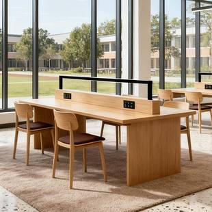 定制学校图书馆阅览桌自习室带灯阅读桌实木大学智能阅览室书桌椅