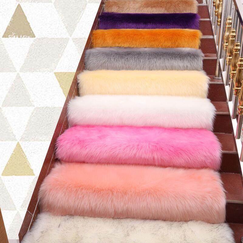 纯色楼梯垫长毛绒实木地垫家用旋转台阶免胶自吸防滑地垫地毯包邮