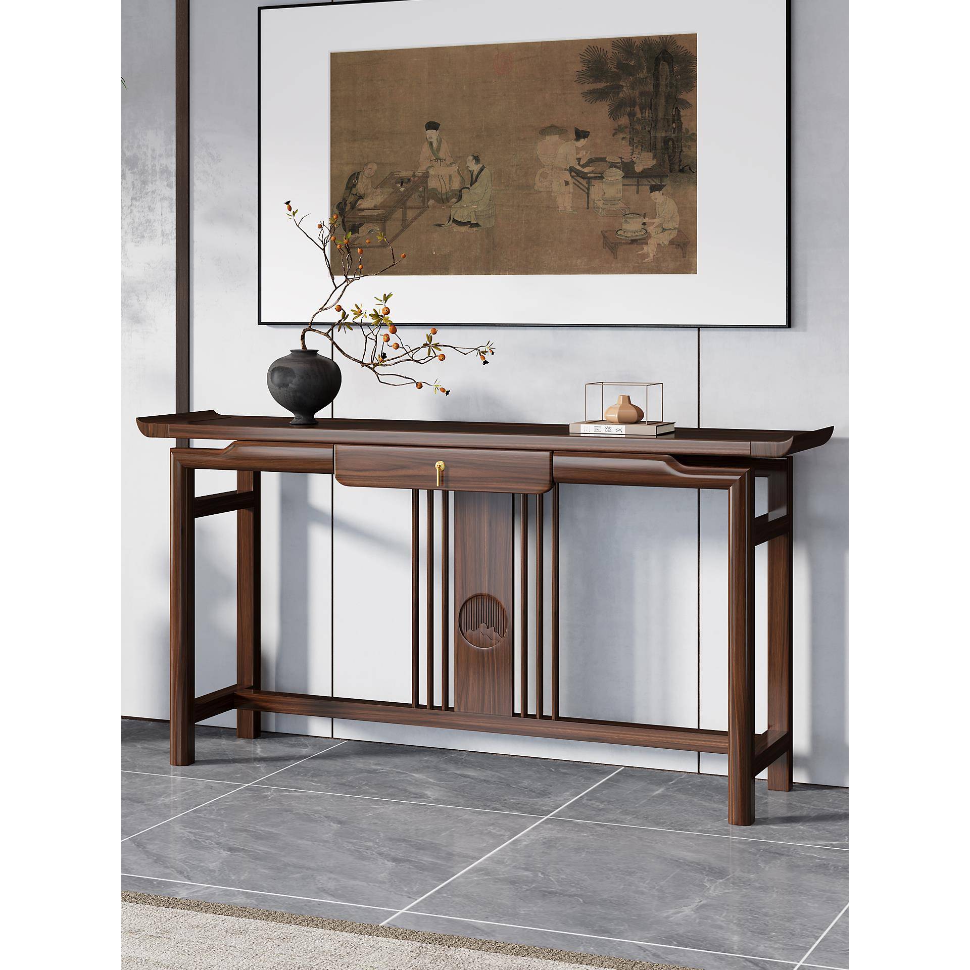 实木简约玄关台入户案台中式免安装玄关柜中式供桌条案条几财神桌