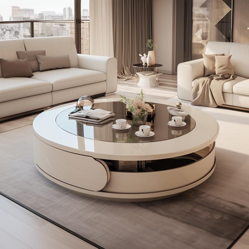 奶油风圆形茶几小户型客厅家用现代简约创意设计玻璃茶几2025新款
