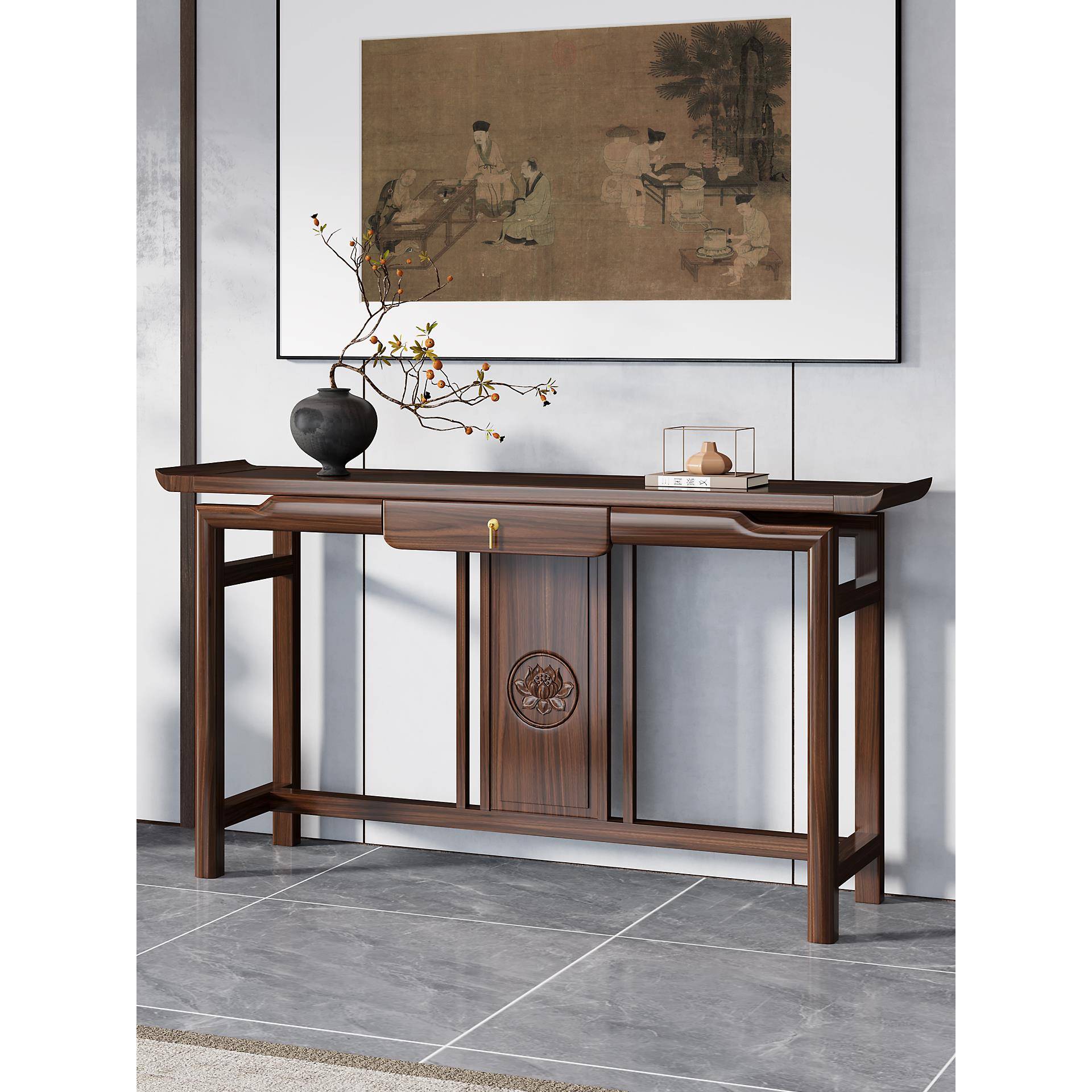 新中式简约实木玄关柜入户案台中式免安装隔断供桌条案条几财神桌