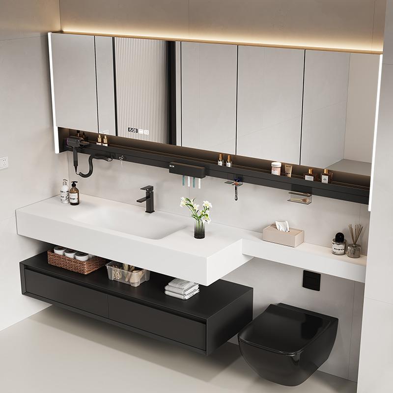 现代简约岩板浴室柜马桶延长组合多功能置物架镜柜洗漱台一体盆柜