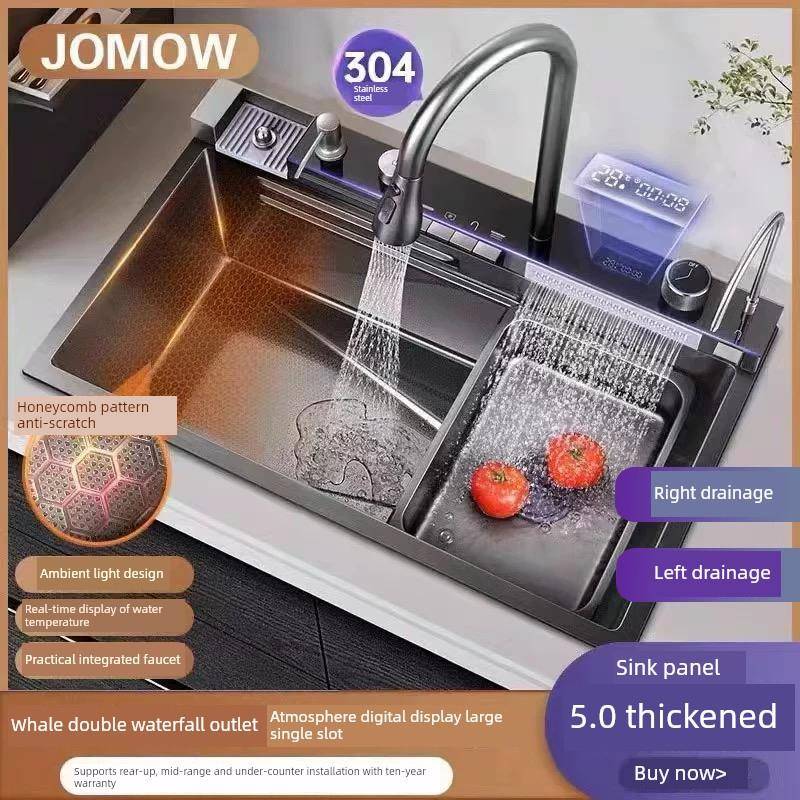 Jomow不锈钢水槽单槽Sus304厨房5mm加厚家用水槽纳米蜂窝压花