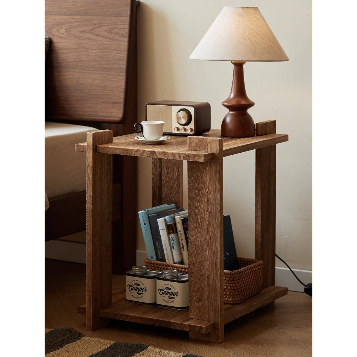 宅寂风实木床头柜家用卧室2025爆款简易创意置物架床头柜替代神器