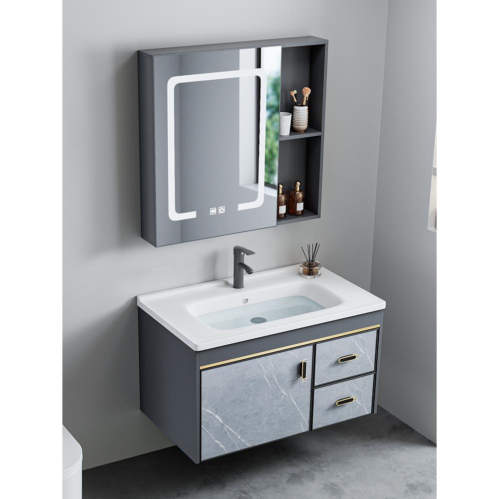 卫生间洗手盆柜组合小户型浴室柜陶瓷一体洗漱台太空铝家用洗脸池