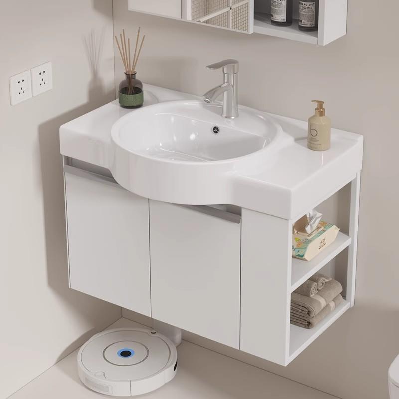 卫生间浴室柜组合太空铝洗脸盆侧边收纳小户型陶瓷一体洗手洗漱盆