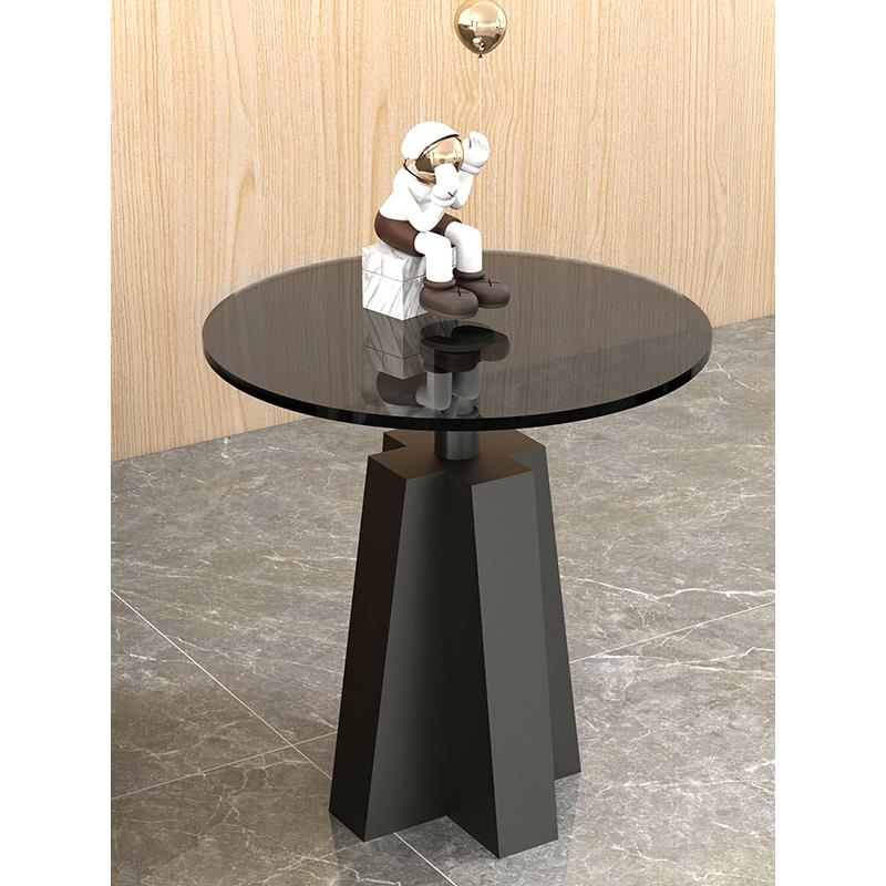 钢化玻璃岩板边几小户型客厅沙发意式极简网红圆桌创意角几茶几桌