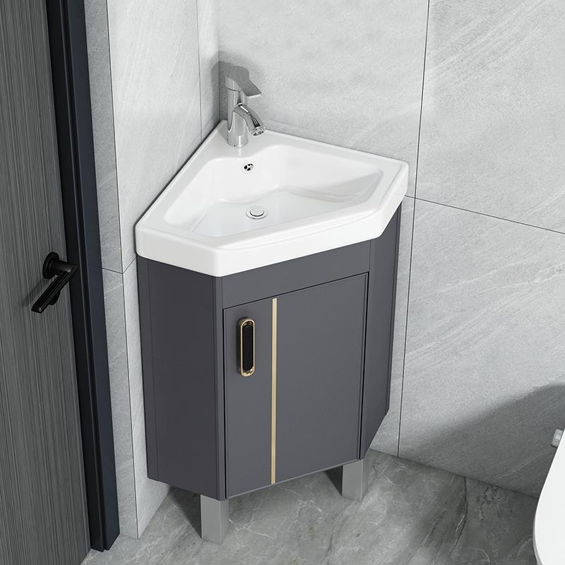 三角形浴室柜组合落地式洗手盆小户型陶瓷迷你洗脸盆转角阳台小号