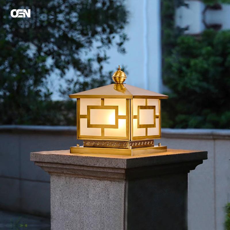 全铜柱头灯户外防水庭院灯别墅太阳能门柱灯大门灯接电围墙柱子灯