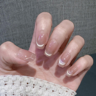 裸色法式冰透穿戴甲成品显白甲片温柔可人小清新指甲贴片2025新款