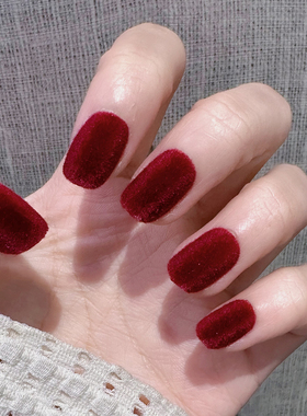 红色珊瑚绒穿戴甲短款新年款美甲贴片女可拆卸假指甲显白气质甲片