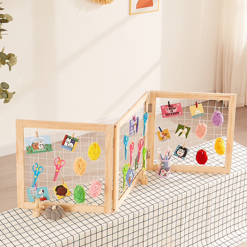 可折叠实木网格 幼儿园美工区作品桌面展示架 夜市摆摊小饰品架子