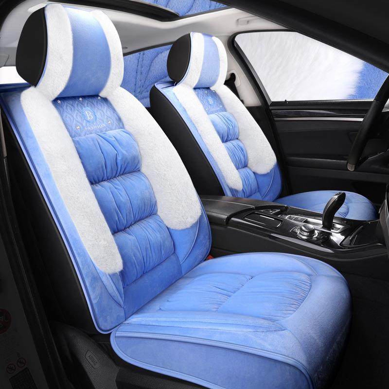 汽车坐垫冬季全包围卡通车垫五座通用小车卡通毛绒座垫座套