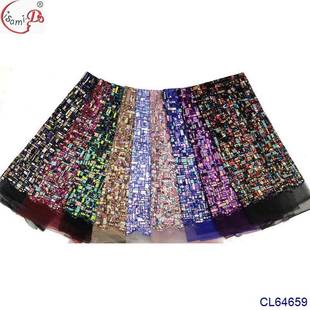 花砖拼贴风格亮片绣整幅蕾丝网底布刺绣柔软面料女装服装辅料