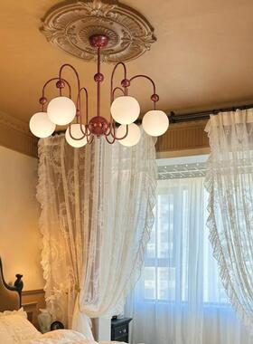 新款客厅灯主灯法式复古红色吊灯卧室灯中古奶油轻奢魔豆灯吸顶灯