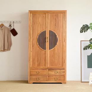 新中式家用双开门衣柜实木靠墙衣物收纳整理柜实木挂衣柜衣橱
