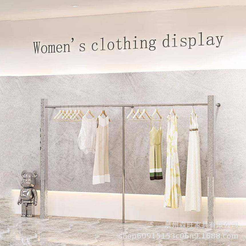 水波纹货架不锈钢上墙架男装女装店挂衣杆货吊挂悬挂吊架展架