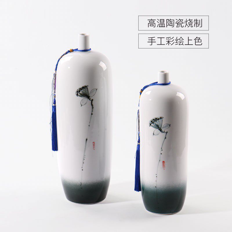 陶瓷新中式莲蓬装饰花瓶落地大插花瓶摆件样板房工艺品批发