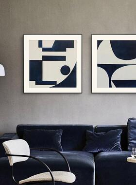 正方形装饰画蓝色极简艺术几何色块现代简约个性挂画沙发背景客厅