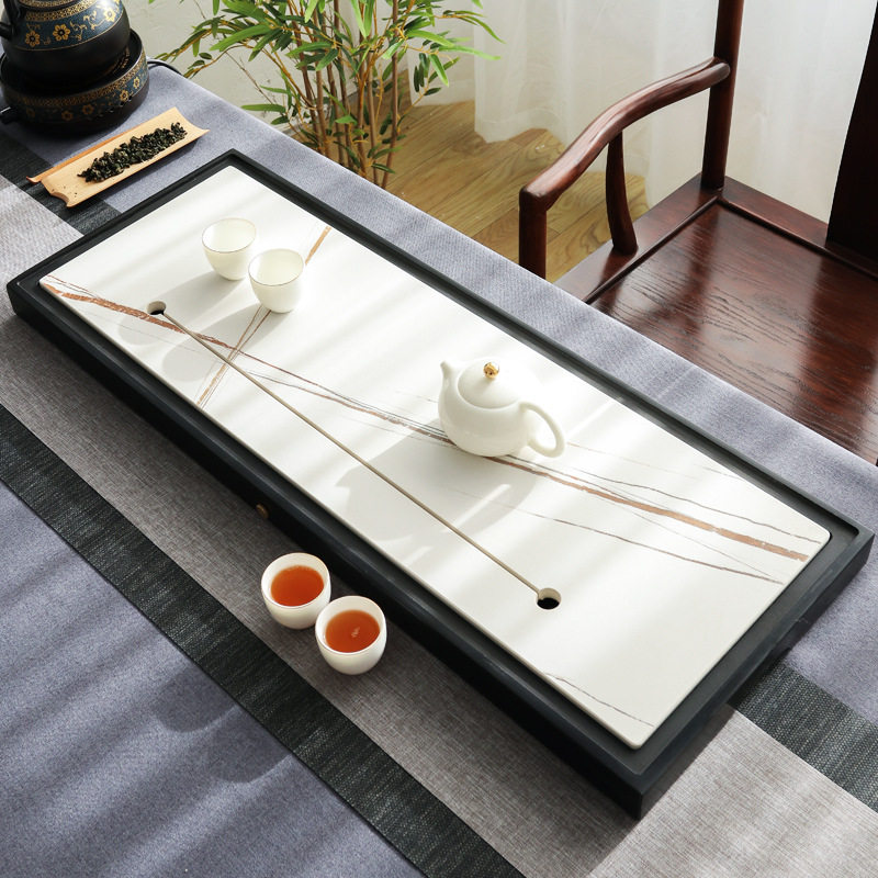 乌金石茶盘天然现代茶托盘简约轻奢家用办公沥水盘大号岩板储水盘