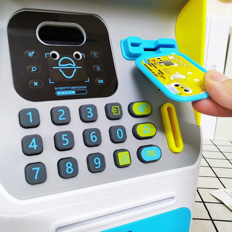 新仿真人脸atm存钱罐儿童密码音乐卷币柜员机插卡语音播报储蓄罐
