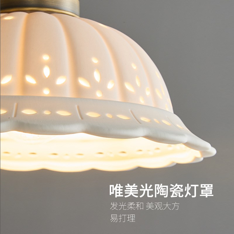 全铜床头吊灯卧室现代轻奢2024年新款法式复古日式美工做旧小吊灯