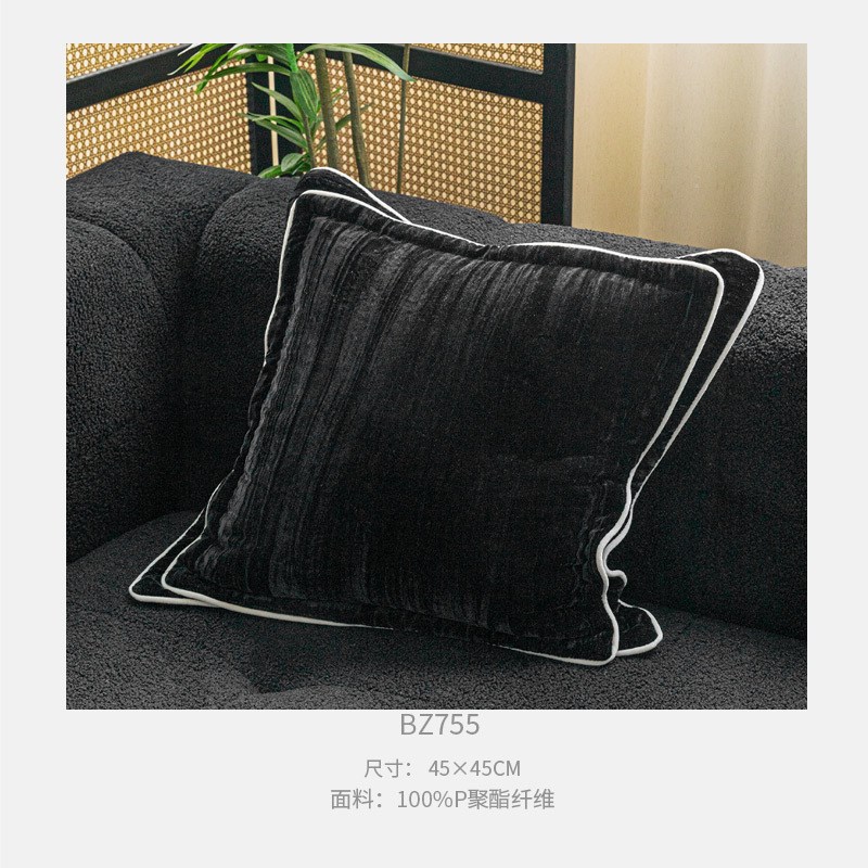 法式轻奢复古苔藓绿抱枕套沙发靠垫黑丝绒双层飞边靠枕中古风靠包