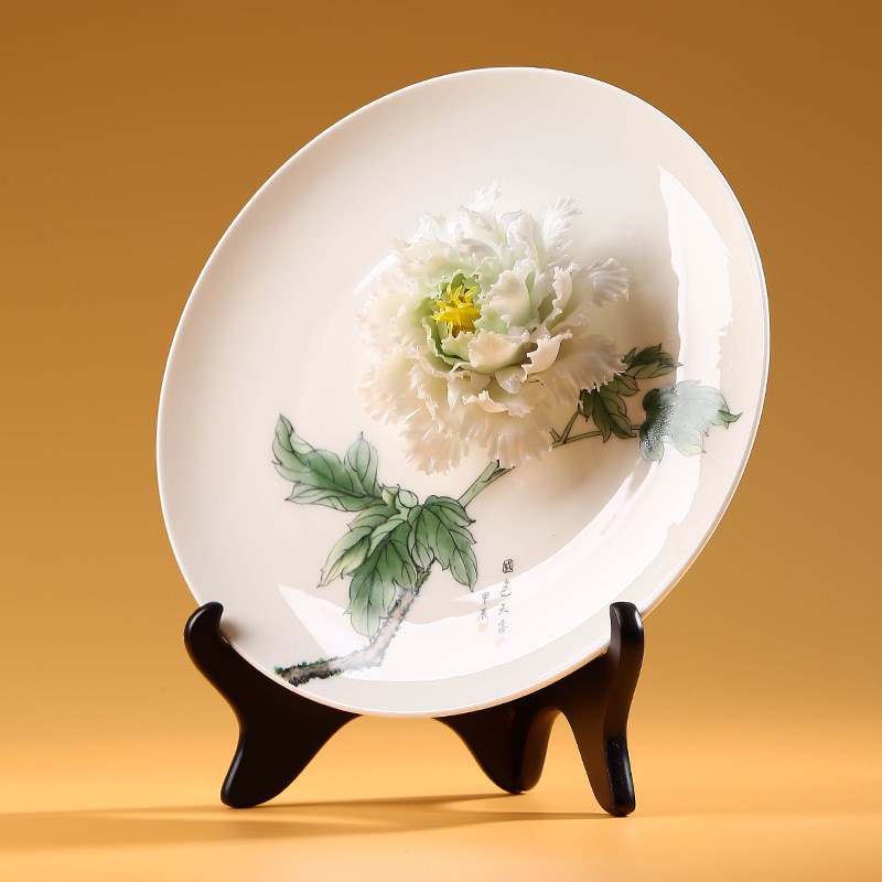 陶瓷手工手绘牡丹花挂盘摆件家用客厅酒柜电视柜博古架装饰工艺品