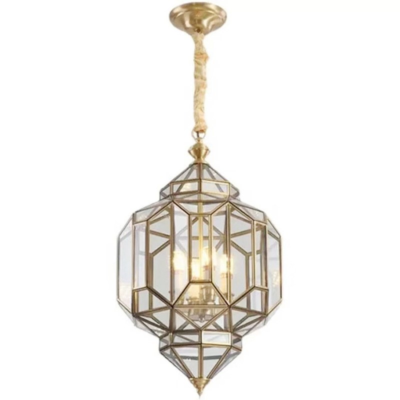 美式全铜入户吊灯阳台户外防水凉亭门厅走廊东南亚金属玻璃灯