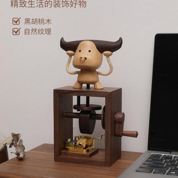 黑胡桃木质手摇机械音乐盒生日礼物创意手伴发条式天空之城八音盒